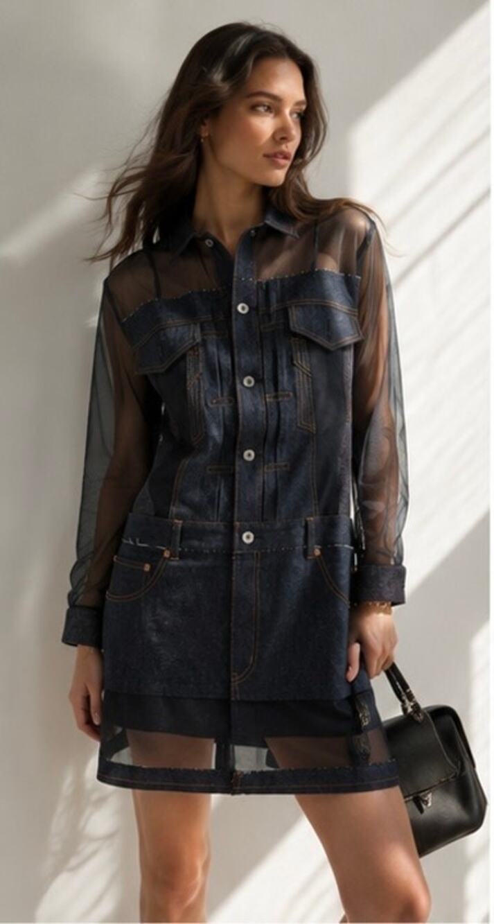 Sacai Sheer X Denim indigo dress mini M (2)